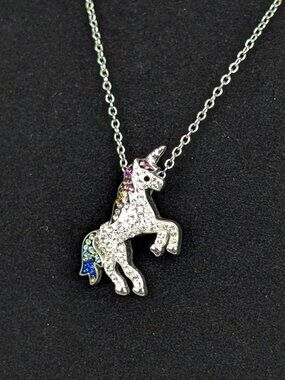 (2/$20) JCM Rhinestone Unicorn Pendant Necklace